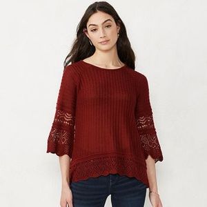 NWT LC Lauren Conrad Maroon Knit Pointelle Top Size S